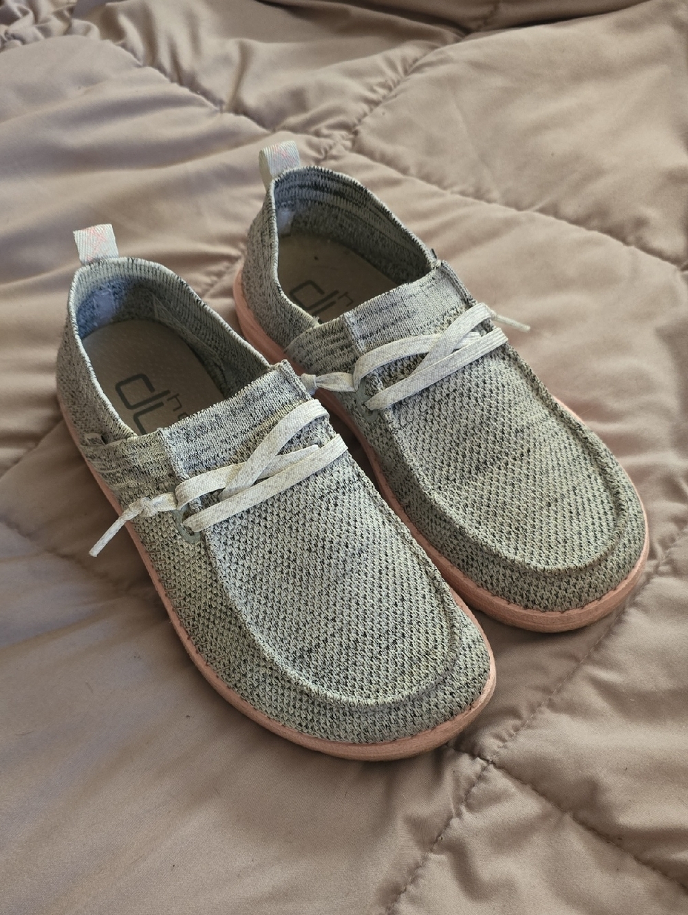 Hey Dude Lightweight Knit Slip-On Sneakers in Grey with Pink Sole